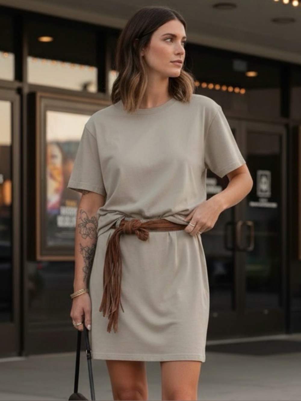 👛(ANY 2/$35)OLD NAVY Light Beige/Light Weight Tee Shirt Dress